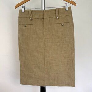 Sz 4- Club Monaco Cotton Tweed Tan Lined  Metal Stud Embellishment Pencil Skirt